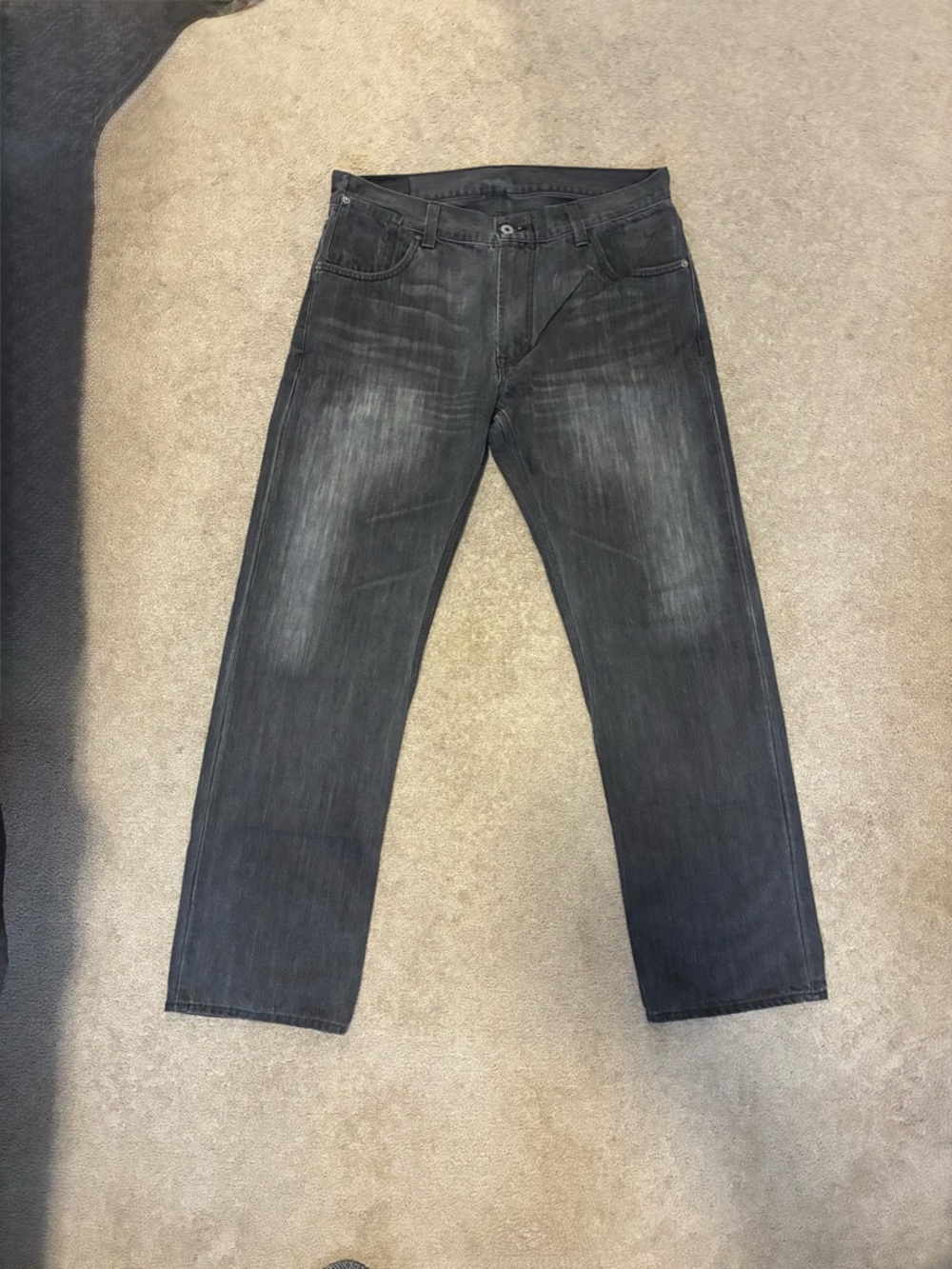 Vintage Men's Black Washed Straight Jeans